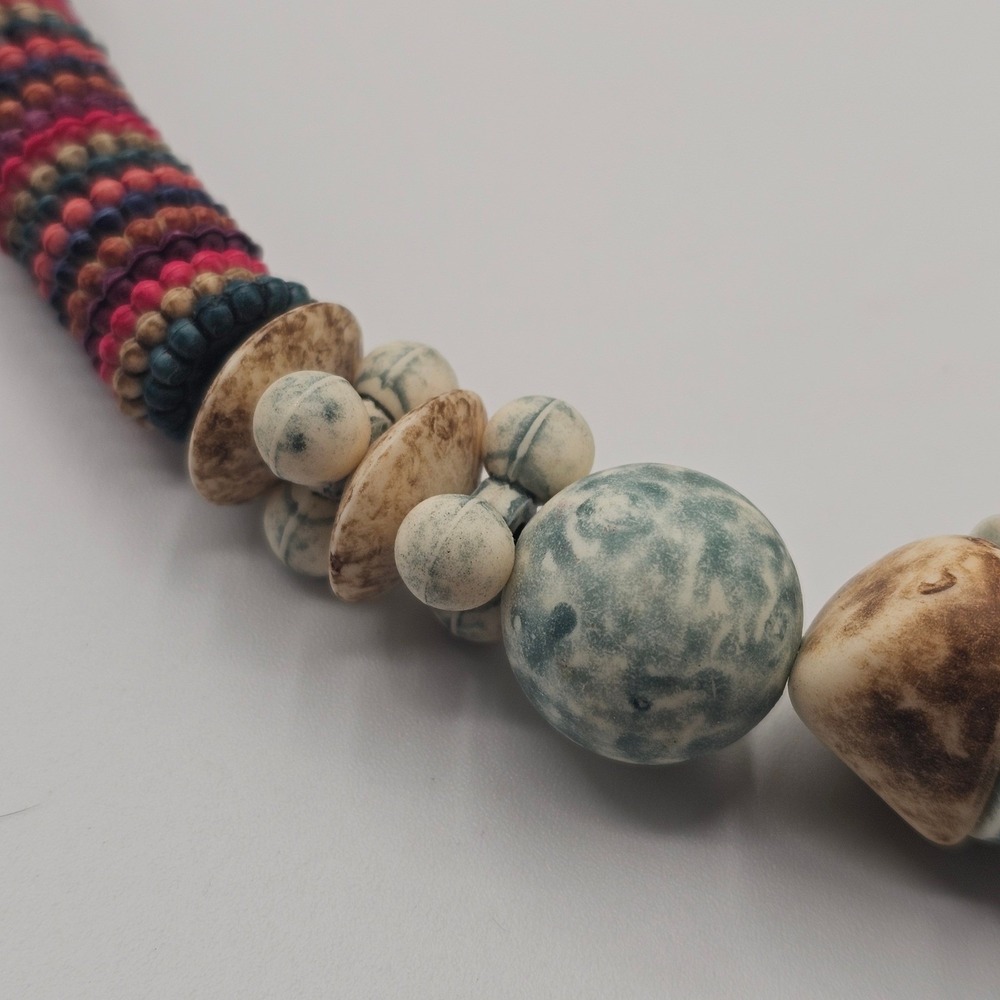 Beaded Statement Necklace Multicolor Boho Tribal Chunky Earthy - Picture 8 of 12
